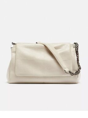 Brand NEW Zara White Rockstar Shoulder Bag with Chain Strap, 3 compartments